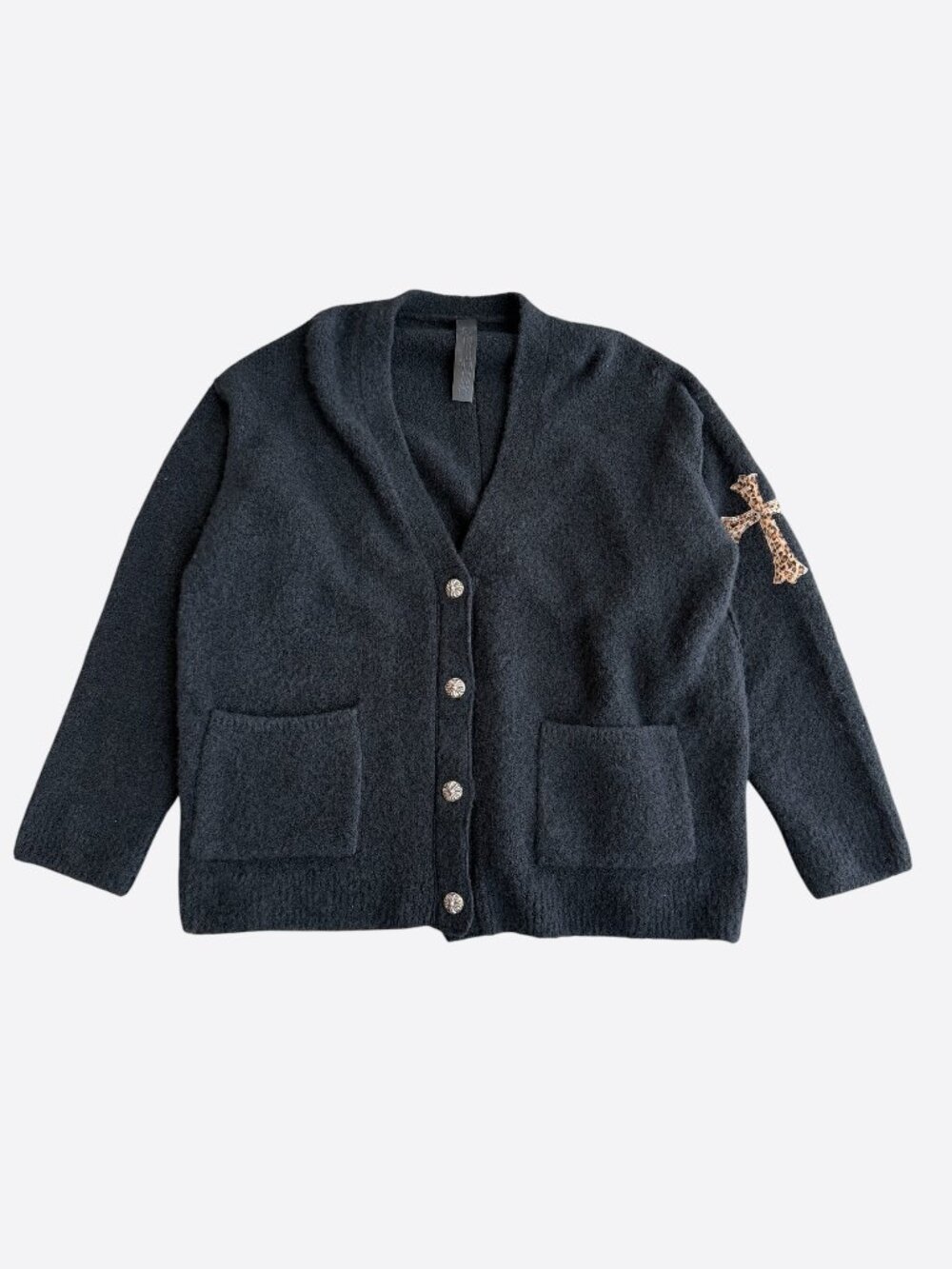 Chrome Hearts Black & Leopard Cross Patch Cashmere Cardigan